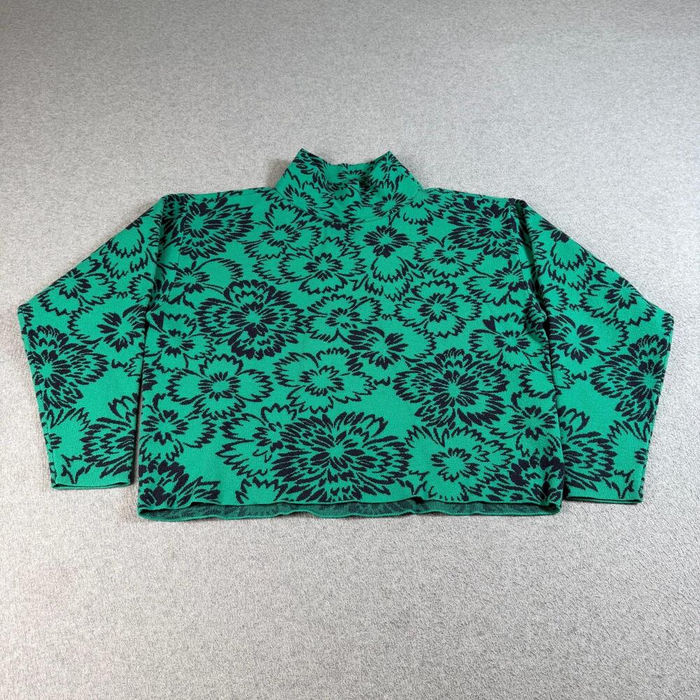 Maeve Anthro Sweater Women XS Green Mock Neck Floral Pullover Cozy Twee Boho Y2K